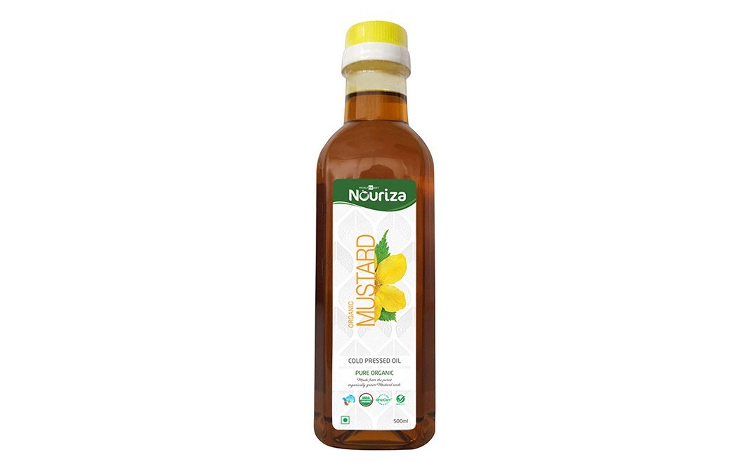 Nouriza Organic Mustard Cold Pressed Oil   Glass Bottle  500 millilitre